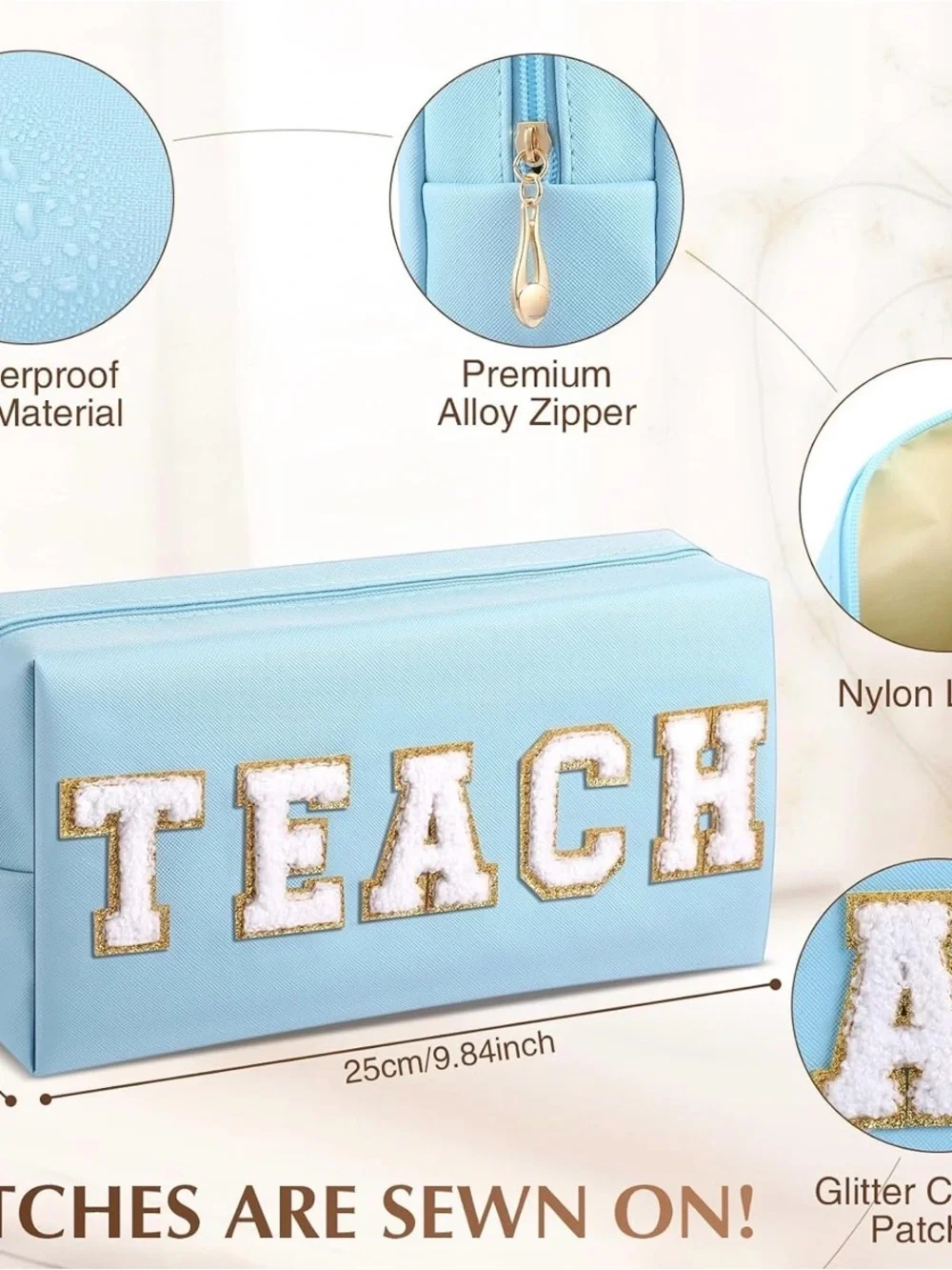 TEACH Embroidered Cosmetic Pouches